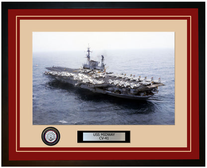 USS MIDWAY CV-41 Framed Navy Ship Photo Burgundy