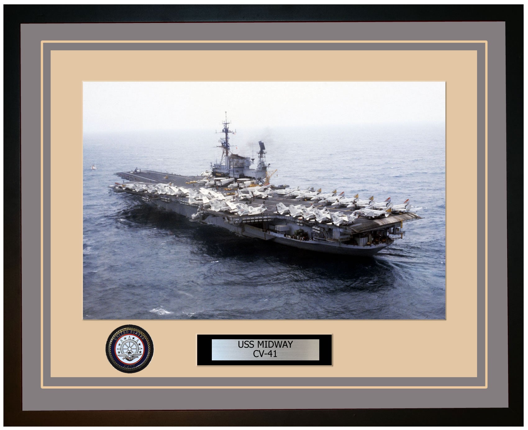 USS MIDWAY CV-41 Framed Navy Ship Photo Grey