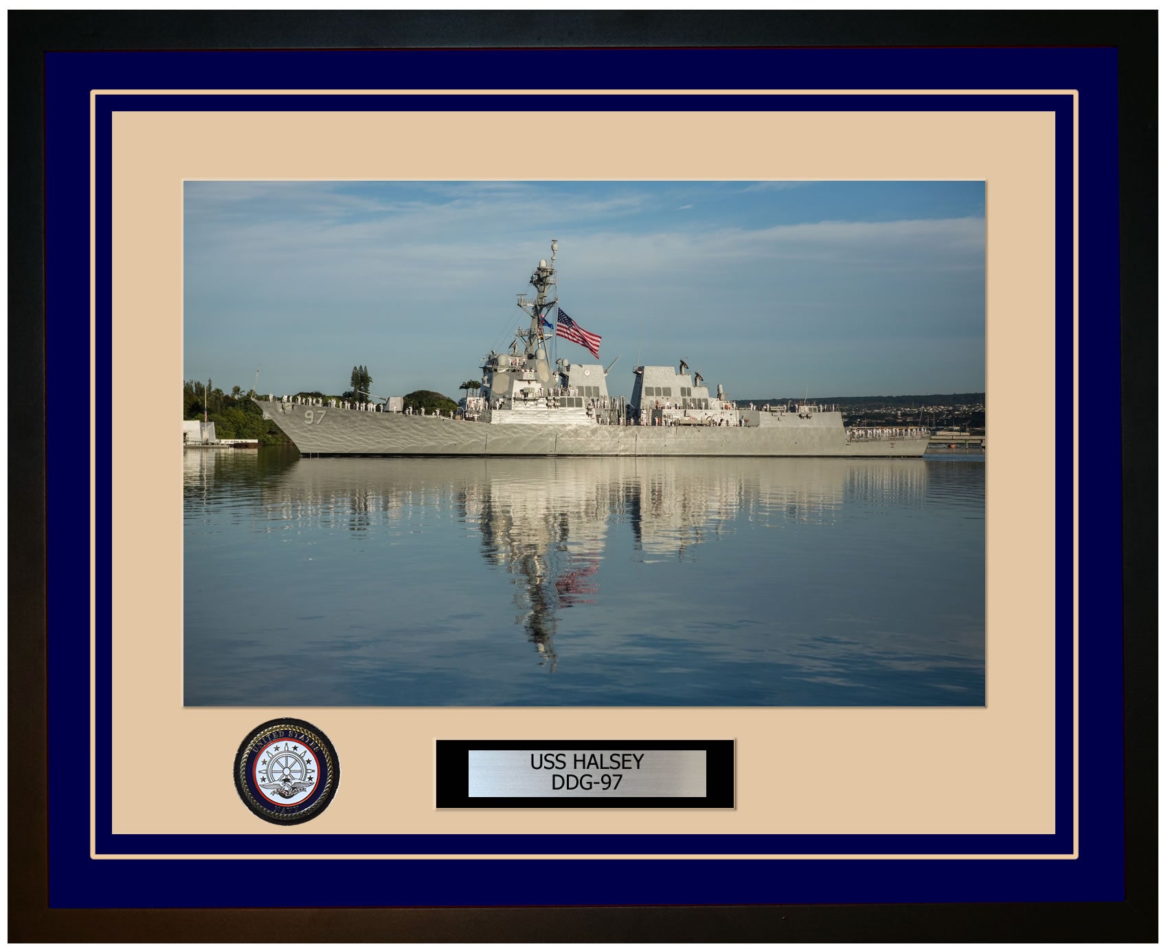 USS HALSEY DDG-97 Framed Navy Ship Photo Blue