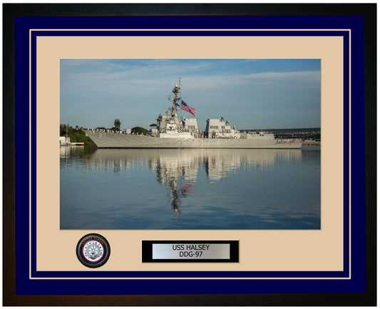 USS HALSEY DDG-97 Framed Navy Ship Photo Blue