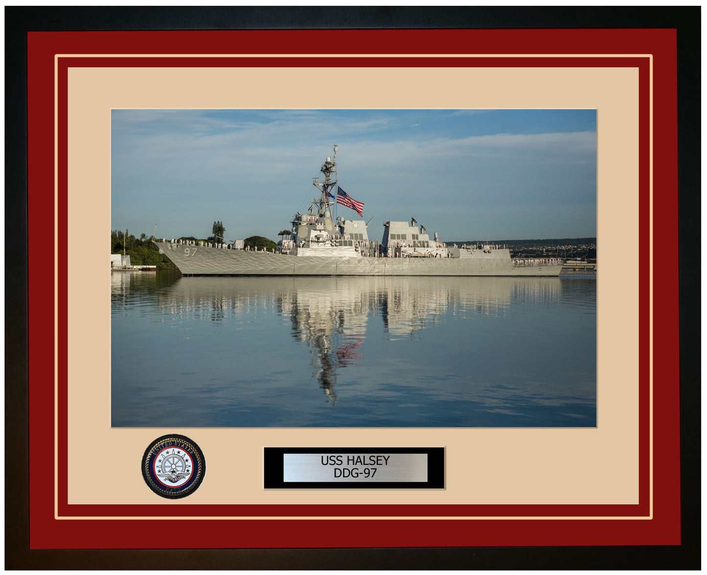 USS HALSEY DDG-97 Framed Navy Ship Photo Burgundy