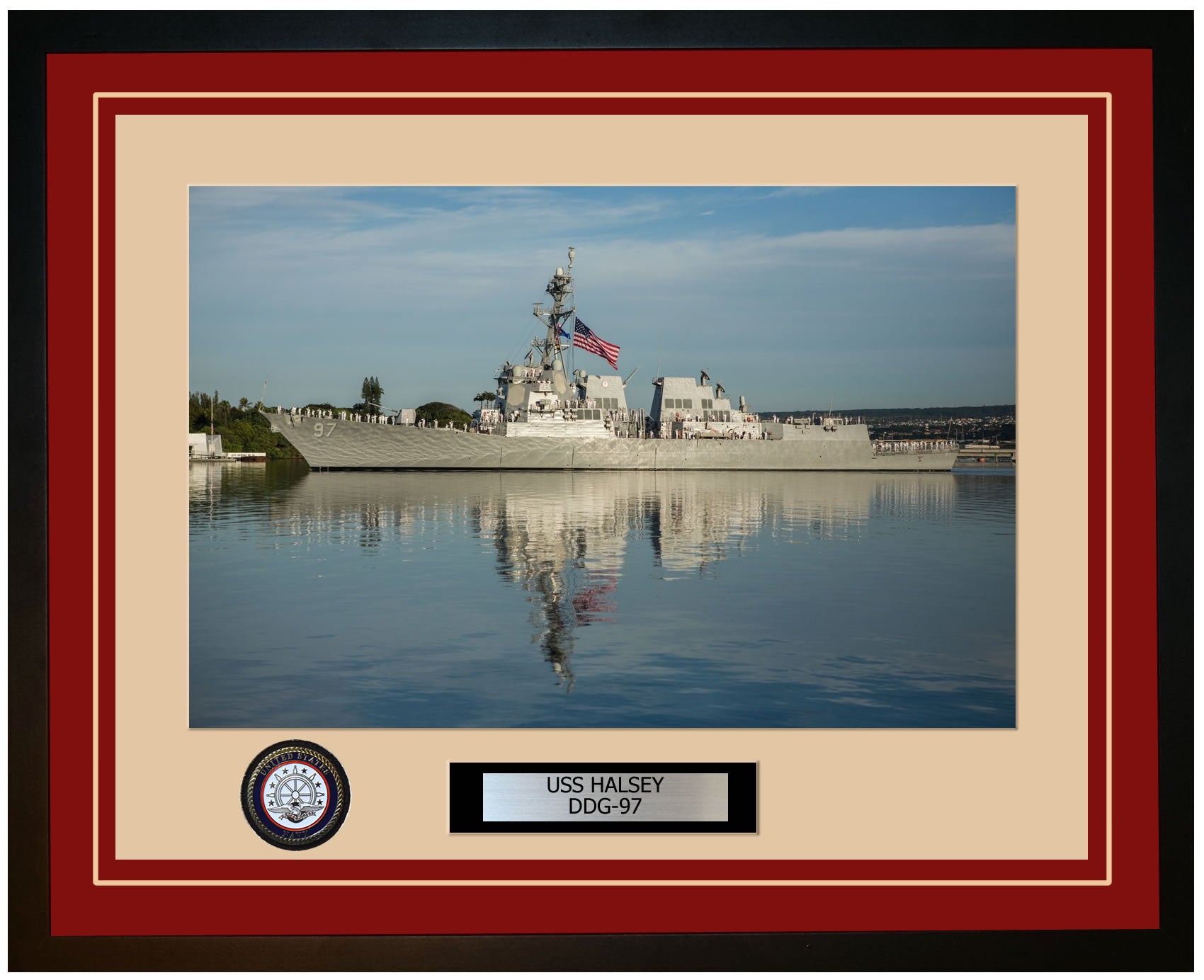 USS HALSEY DDG-97 Framed Navy Ship Photo Burgundy