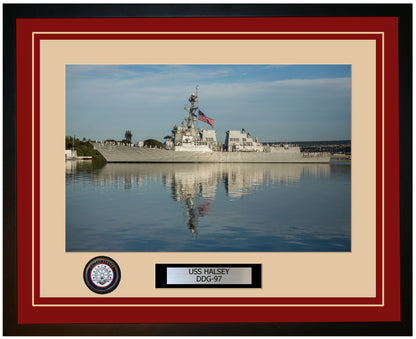 USS HALSEY DDG-97 Framed Navy Ship Photo Burgundy