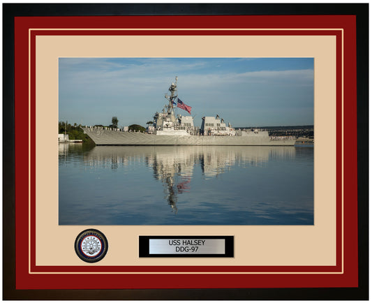USS HALSEY DDG-97 Framed Navy Ship Photo Burgundy