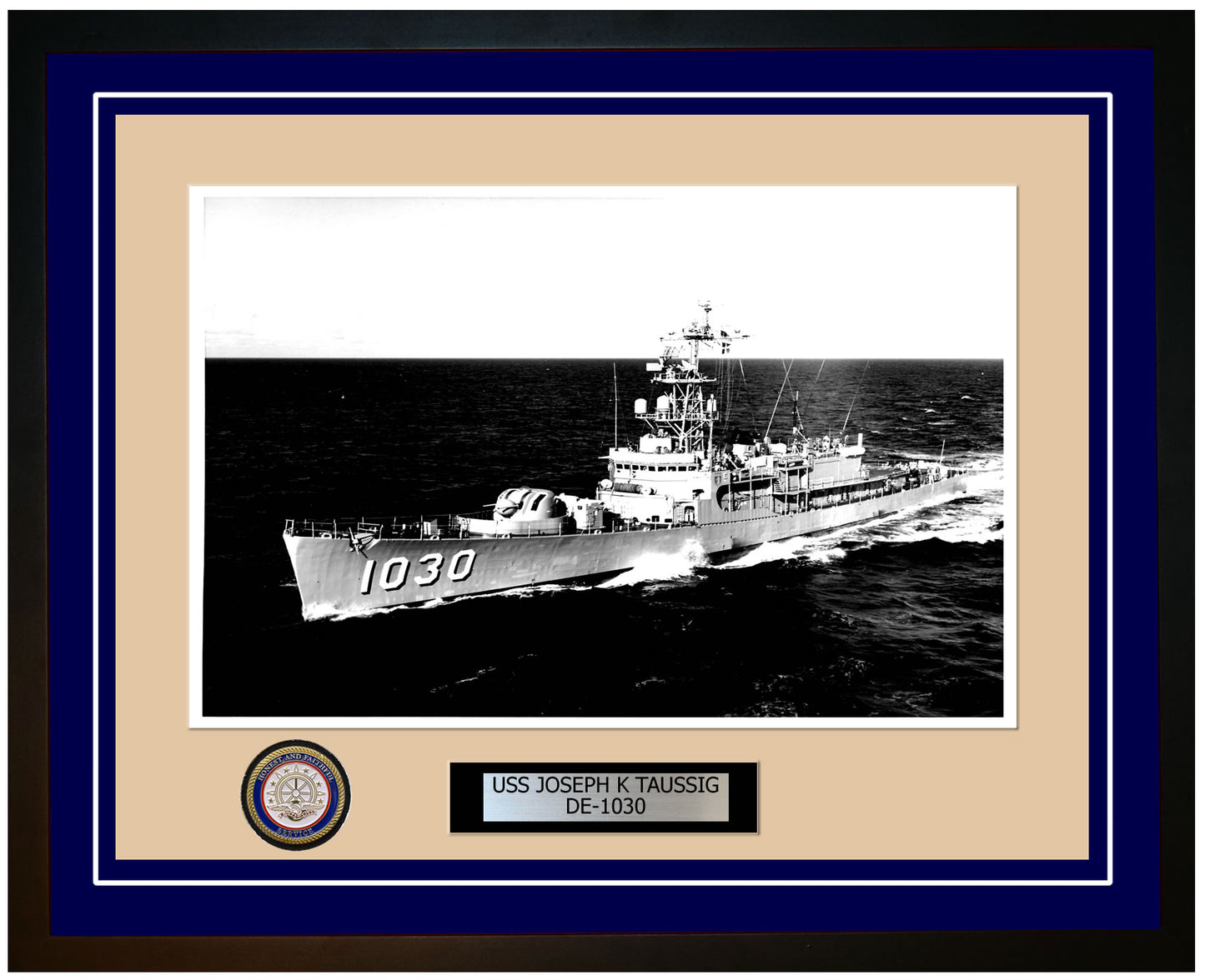 USS Joseph K Taussig DE-1030 Framed Navy Ship Photo Blue