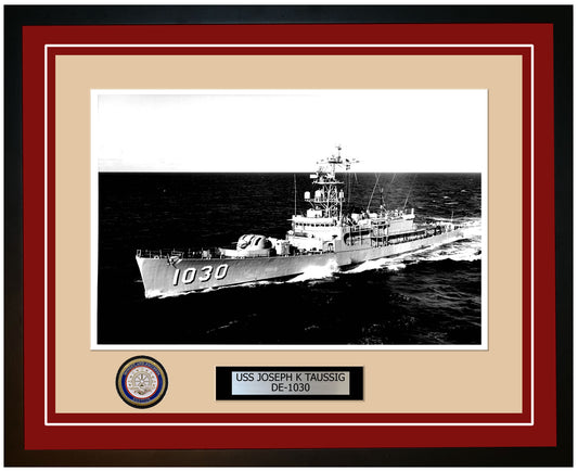 USS Joseph K Taussig DE-1030 Framed Navy Ship Photo Burgundy