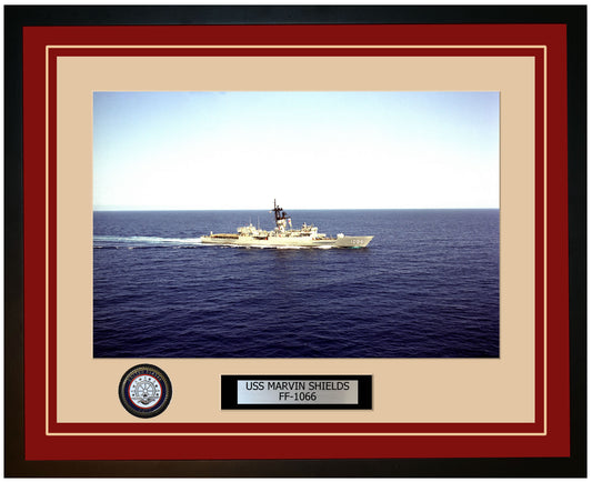 USS MARVIN SHIELDS FF-1066 Framed Navy Ship Photo Burgundy