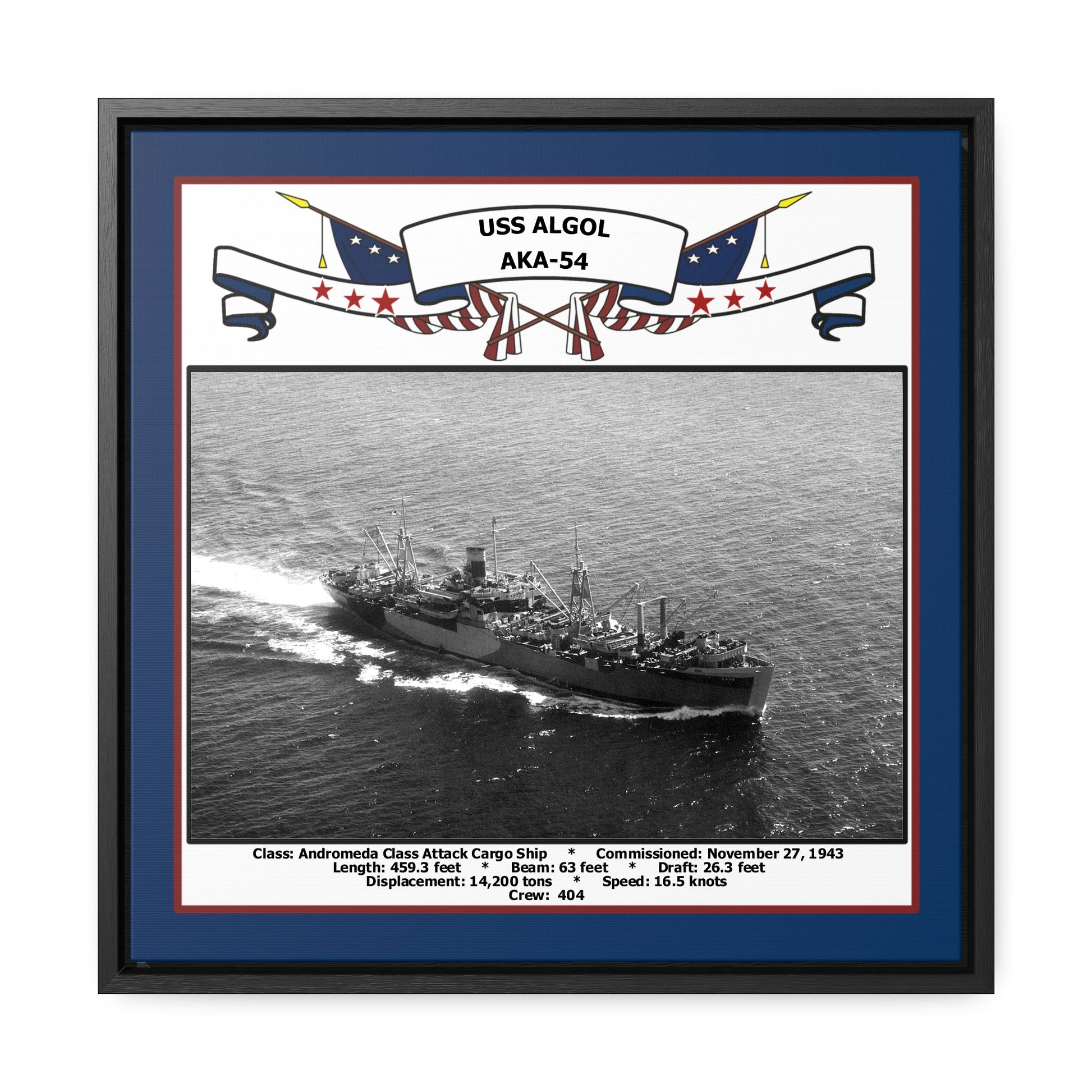 USS Algol AKA-54 Navy Floating Frame Photo Front View