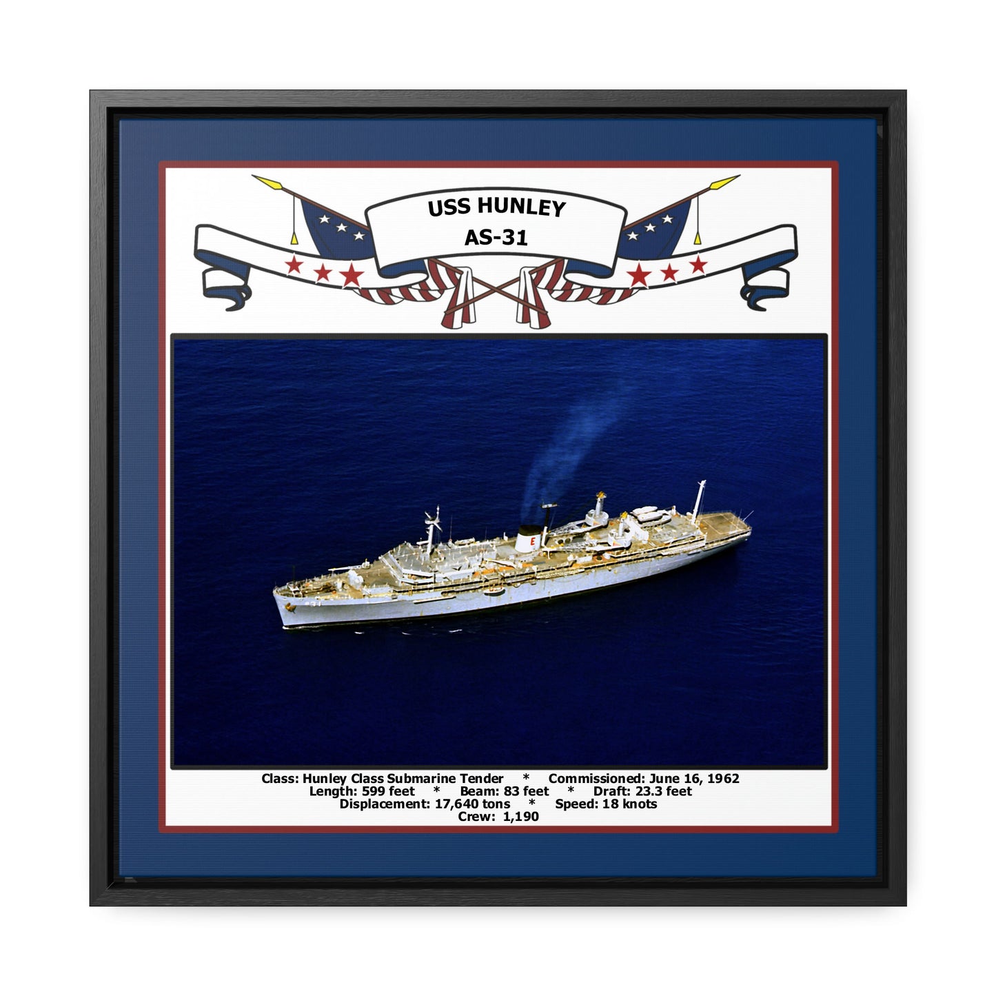 USS Hunley AS-31 Navy Floating Frame Photo Front View