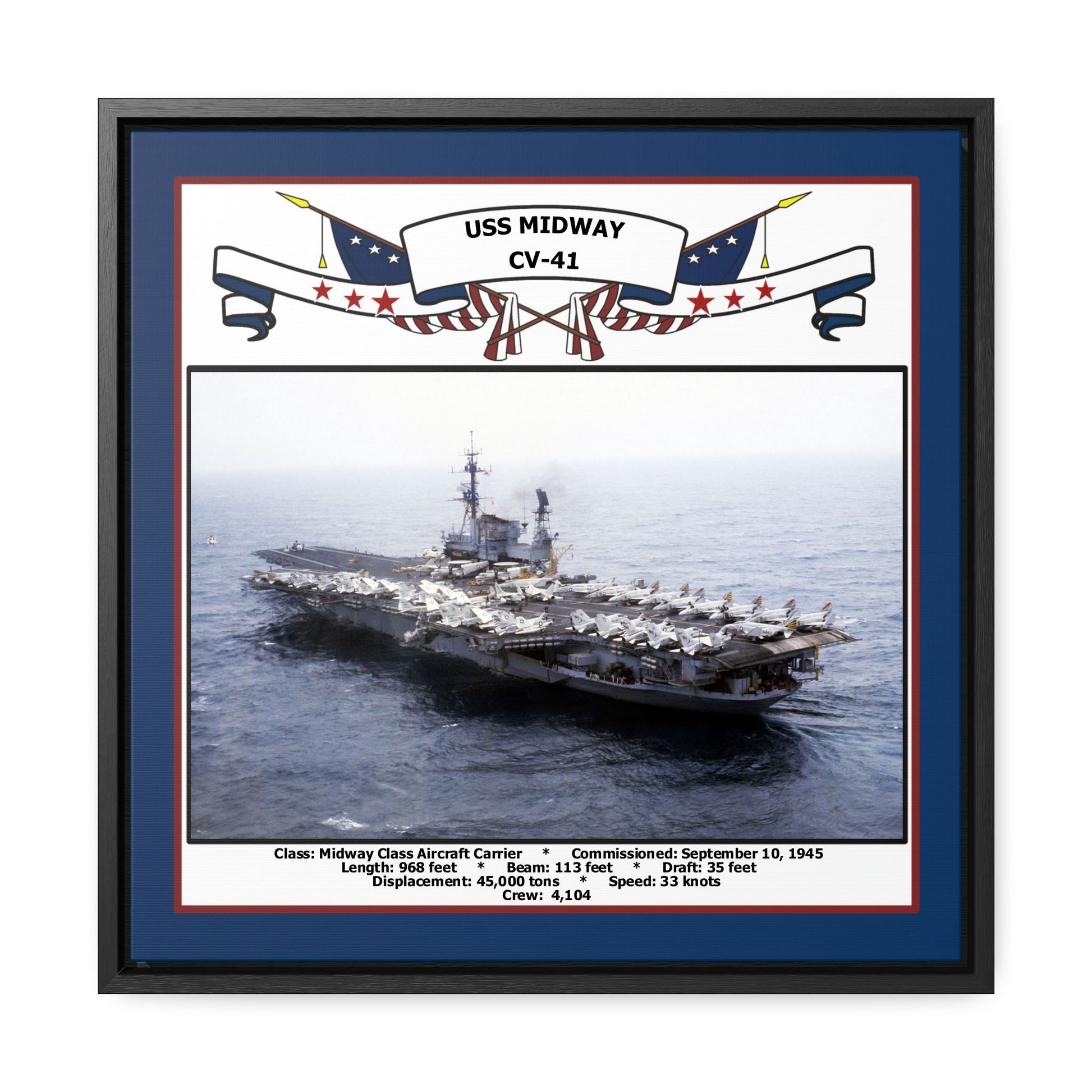 USS Midway CV-41 Navy Floating Frame Photo Front View