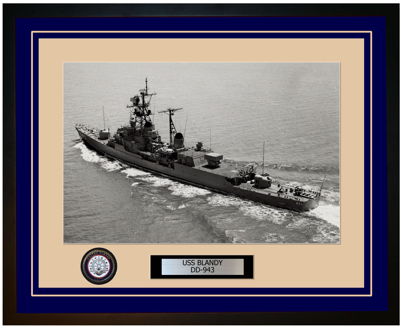 USS BLANDY DD-943 Framed Navy Ship Photo Blue