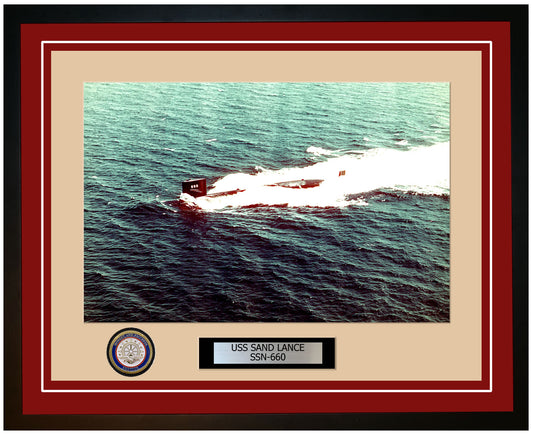 USS Sand Lance SSN-660 Framed Navy Ship Photo Burgundy