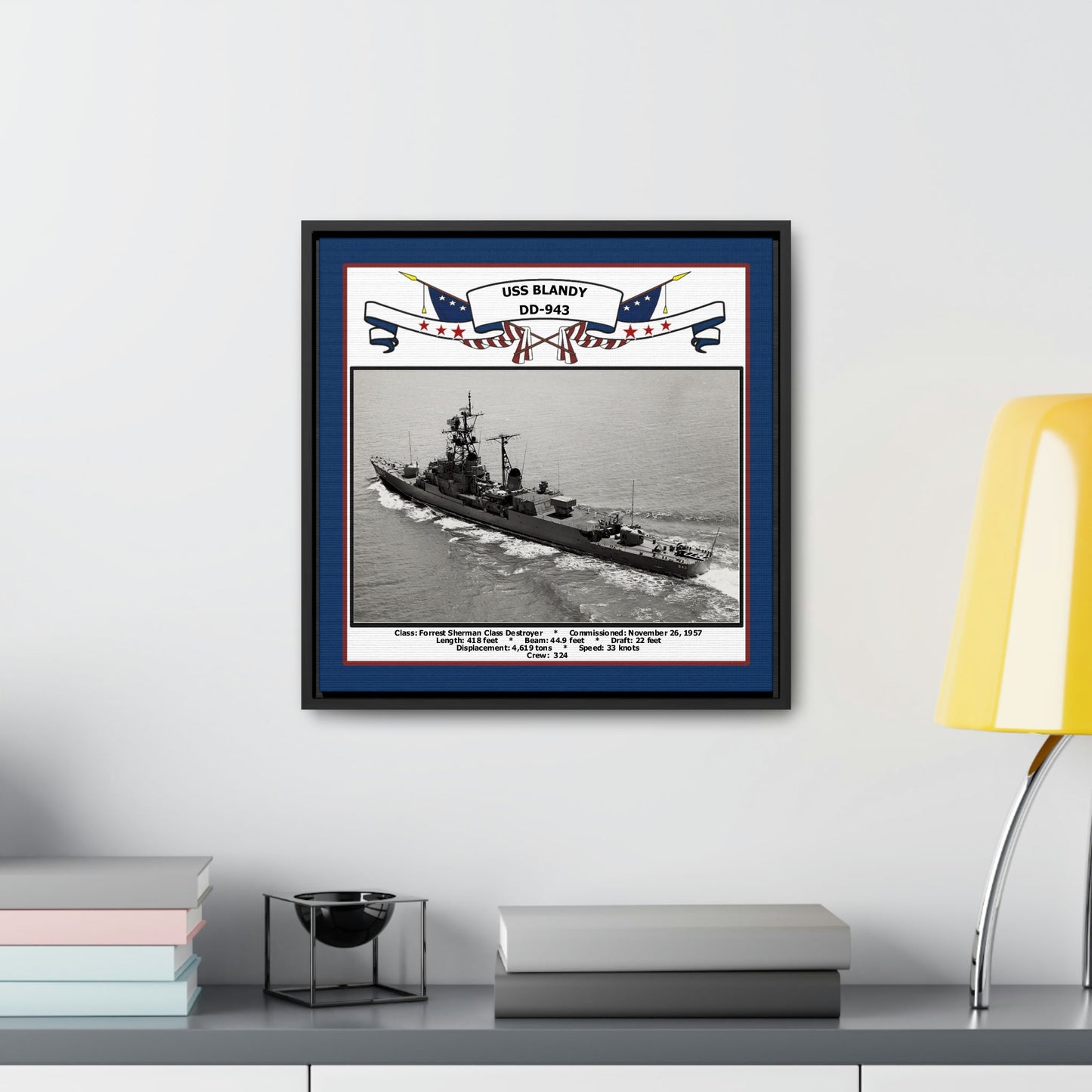 USS Blandy DD-943 Navy Floating Frame Photo Desk View