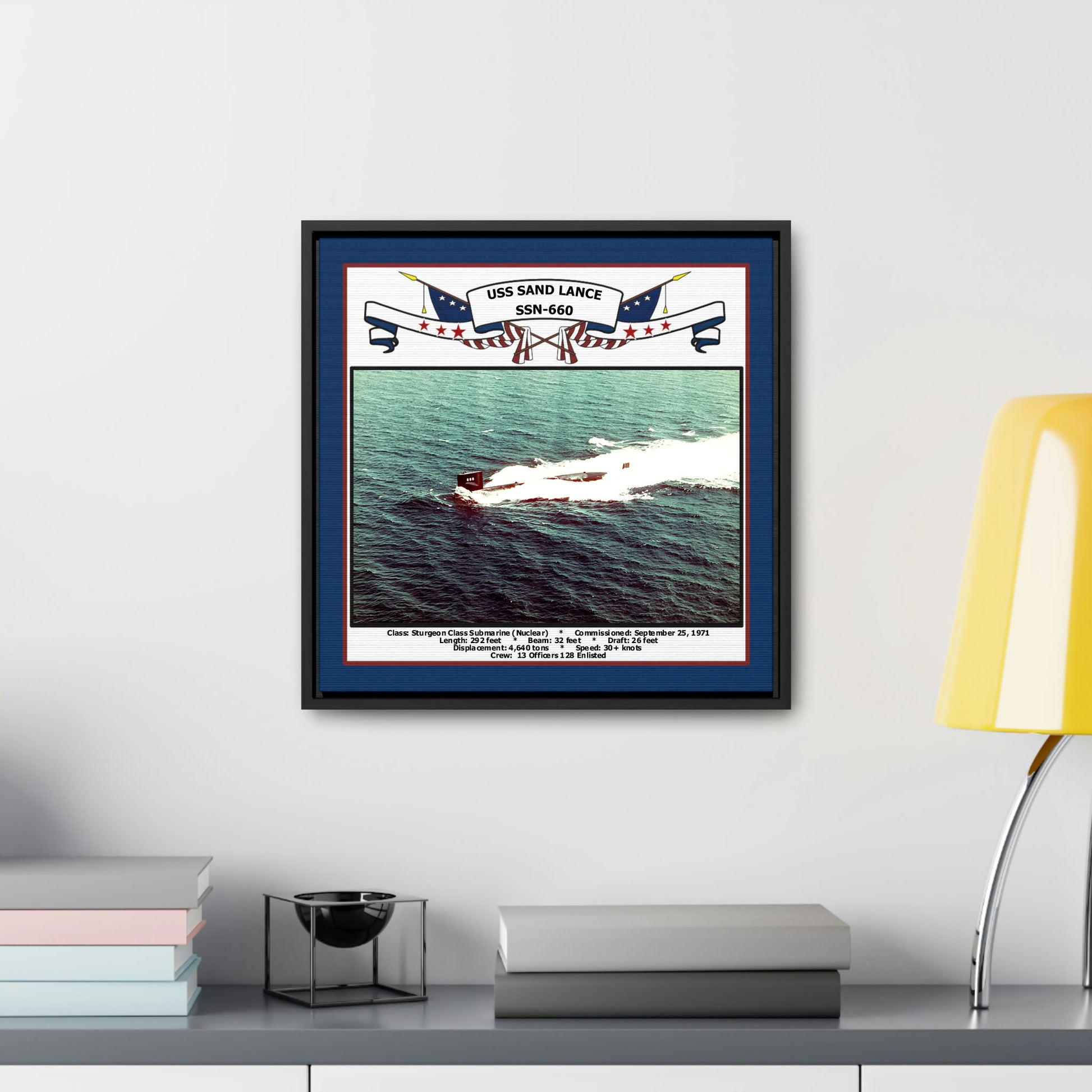 USS Sand Lance SSN-660 Navy Floating Frame Photo Desk View