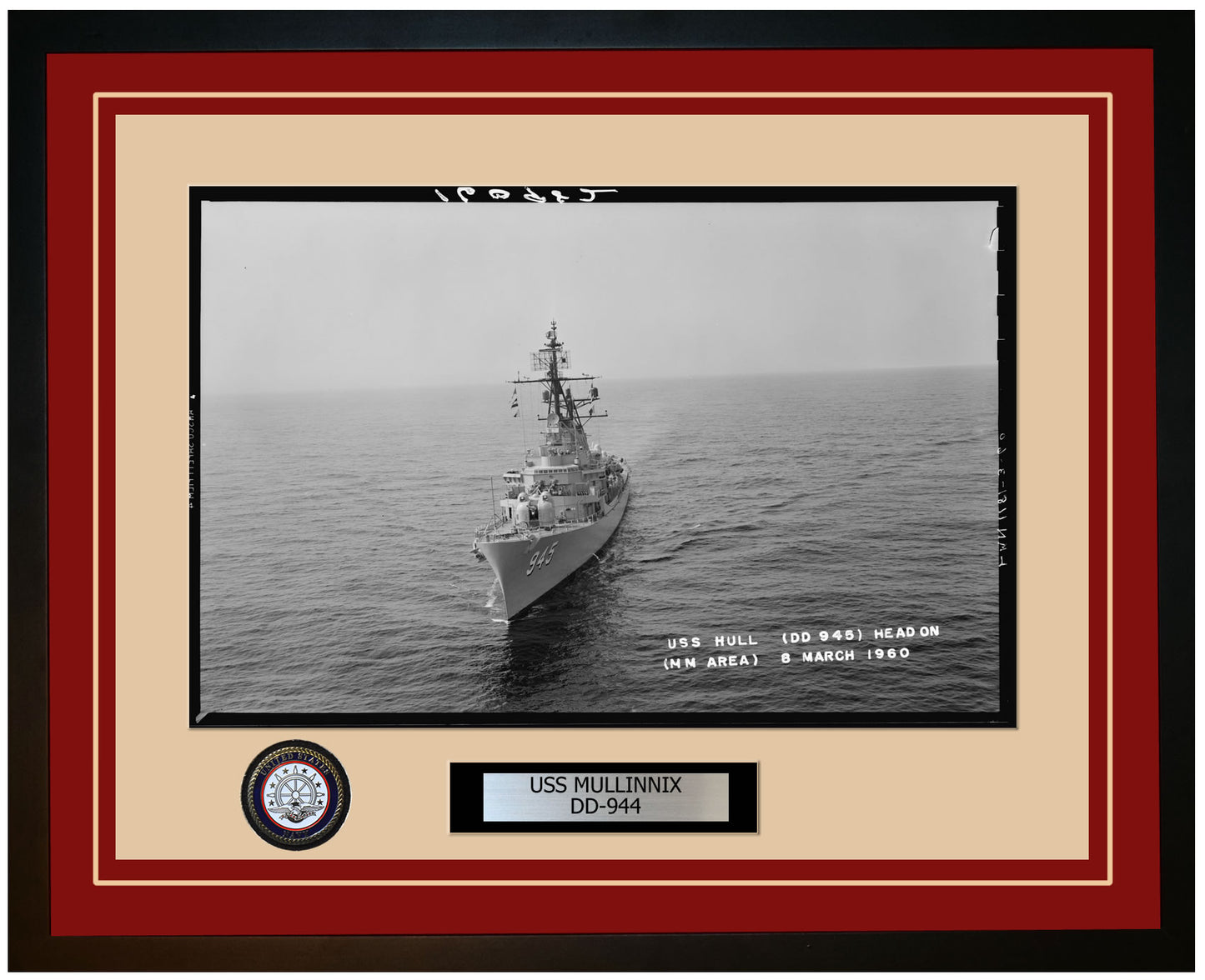 USS MULLINNIX DD-944 Framed Navy Ship Photo Burgundy