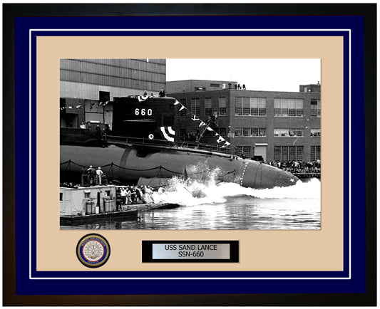 USS Sand Lance SSN-660 Framed Navy Ship Photo Blue