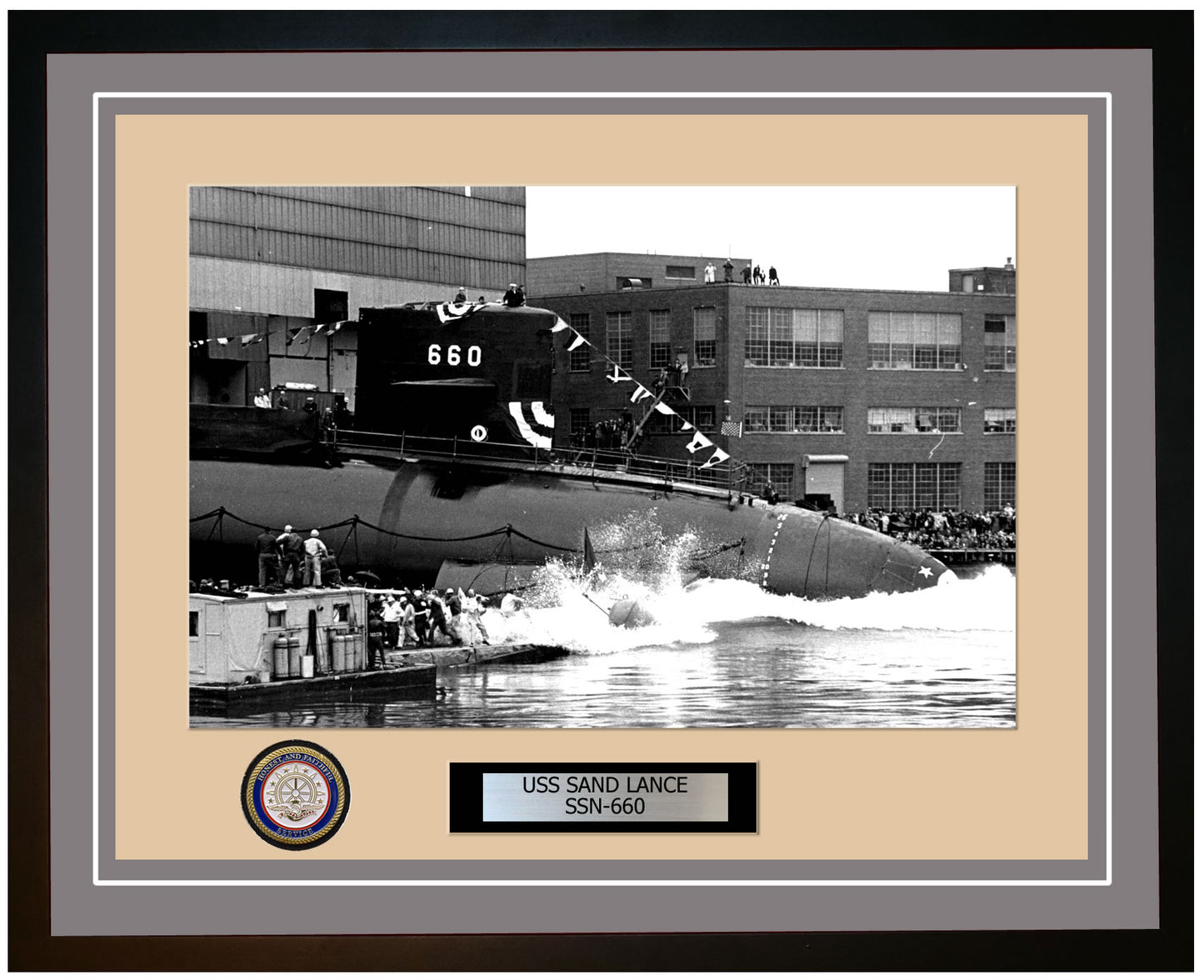 USS Sand Lance SSN-660 Framed Navy Ship Photo Grey