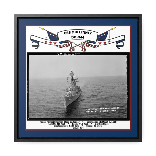 USS Mullinnix DD-944 Navy Floating Frame Photo Front View