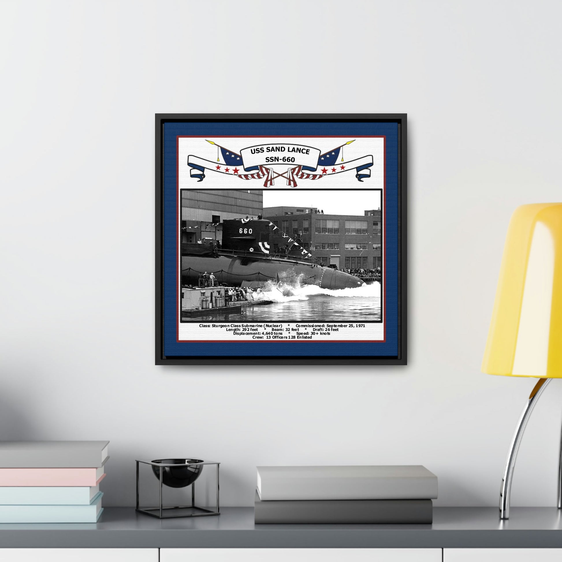 USS Sand Lance SSN-660 Navy Floating Frame Photo Desk View
