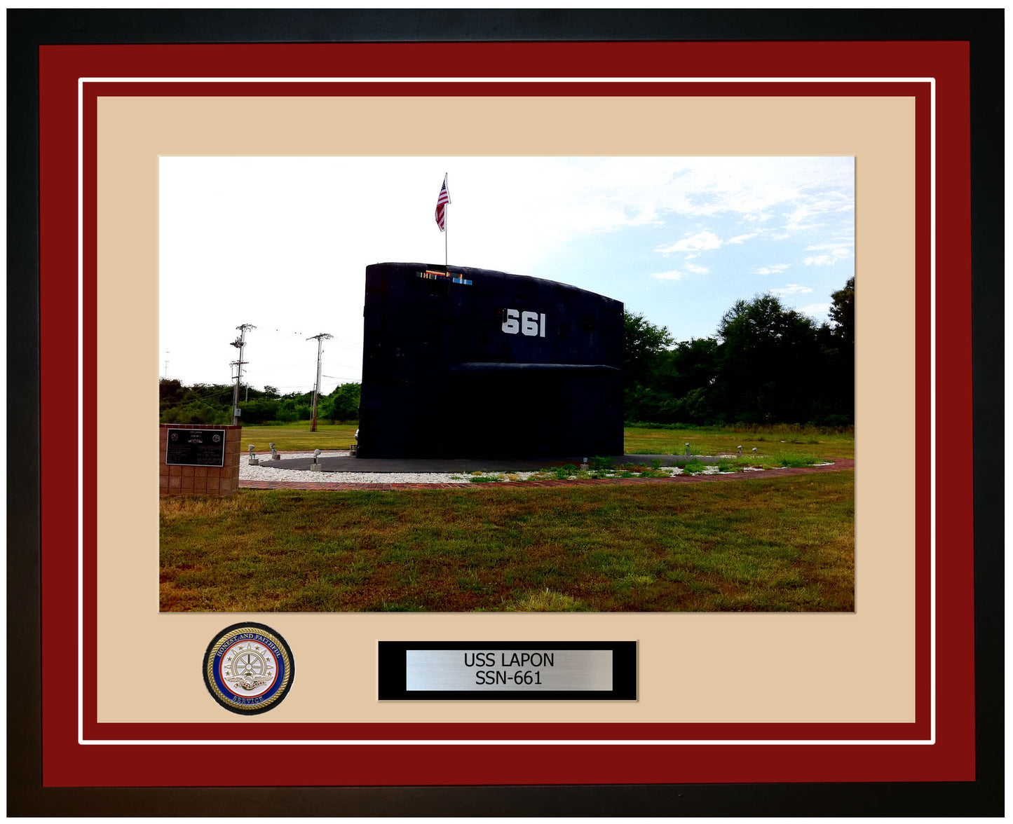 USS Lapon SSN-661 Framed Navy Ship Photo Burgundy