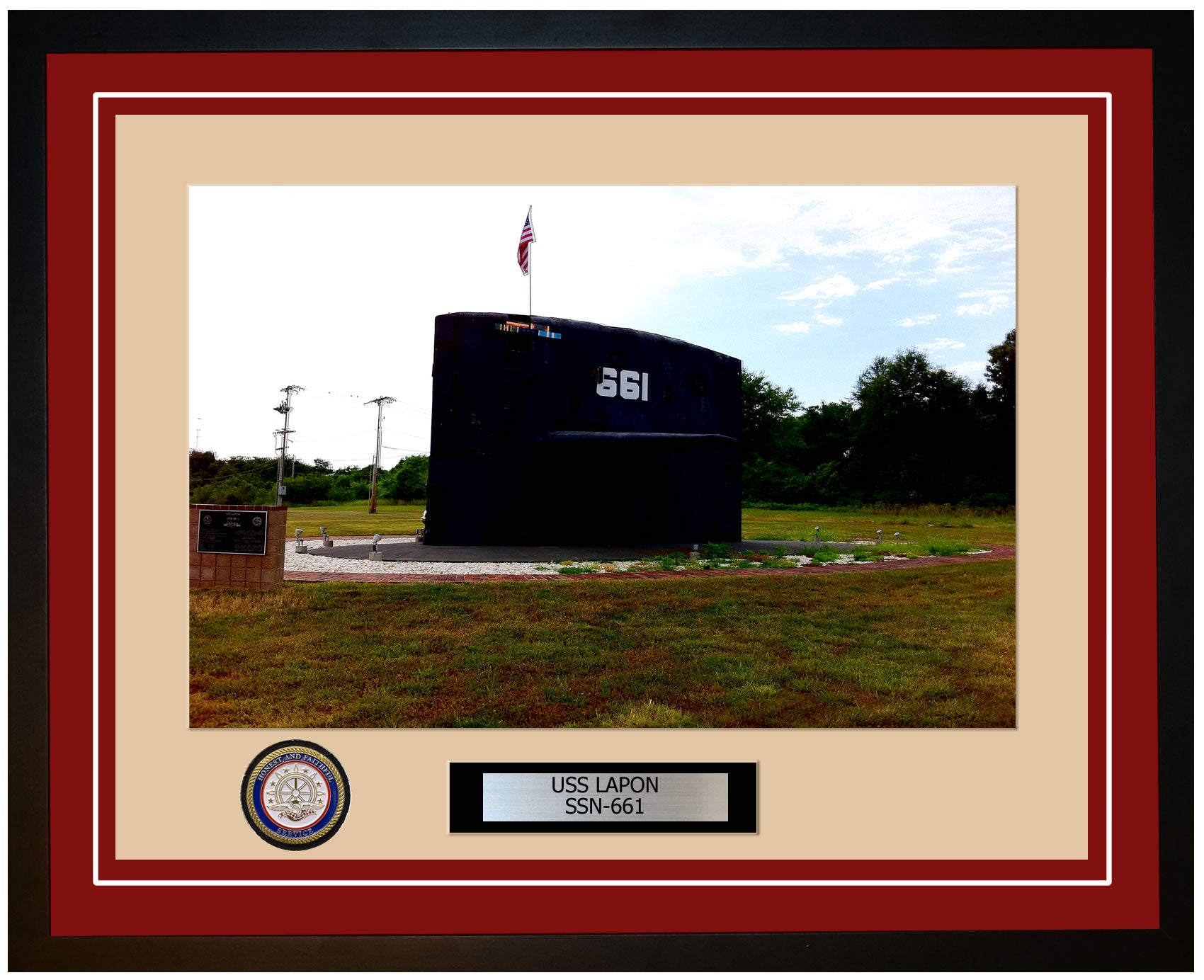 USS Lapon SSN-661 Framed Navy Ship Photo Burgundy