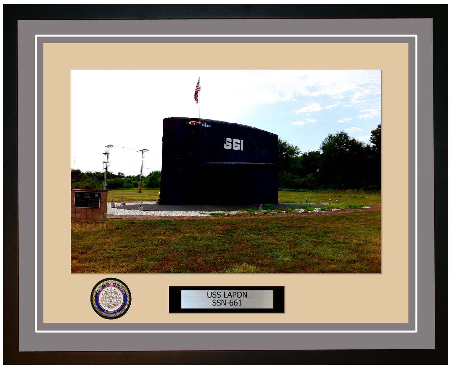 USS Lapon SSN-661 Framed Navy Ship Photo Grey