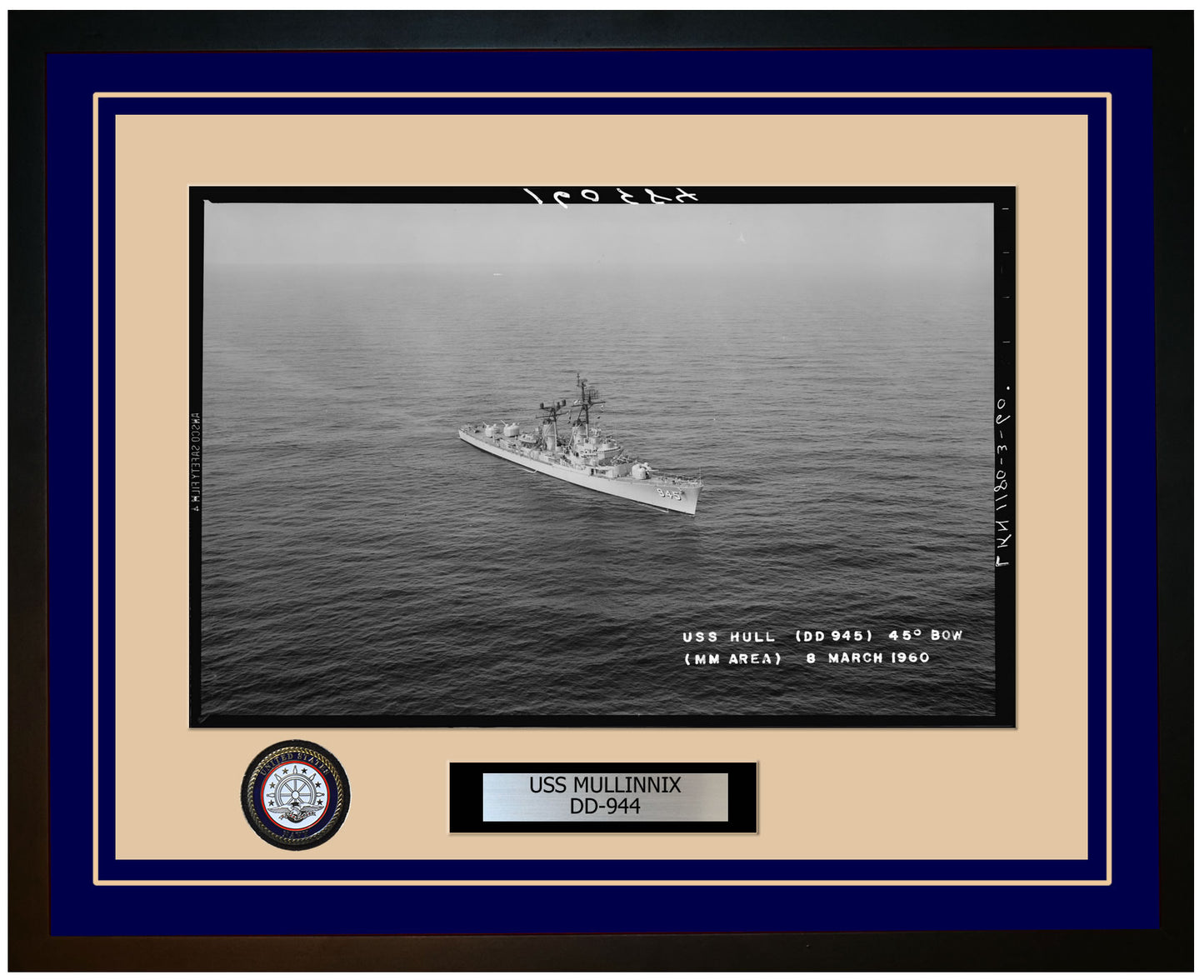 USS MULLINNIX DD-944 Framed Navy Ship Photo Blue