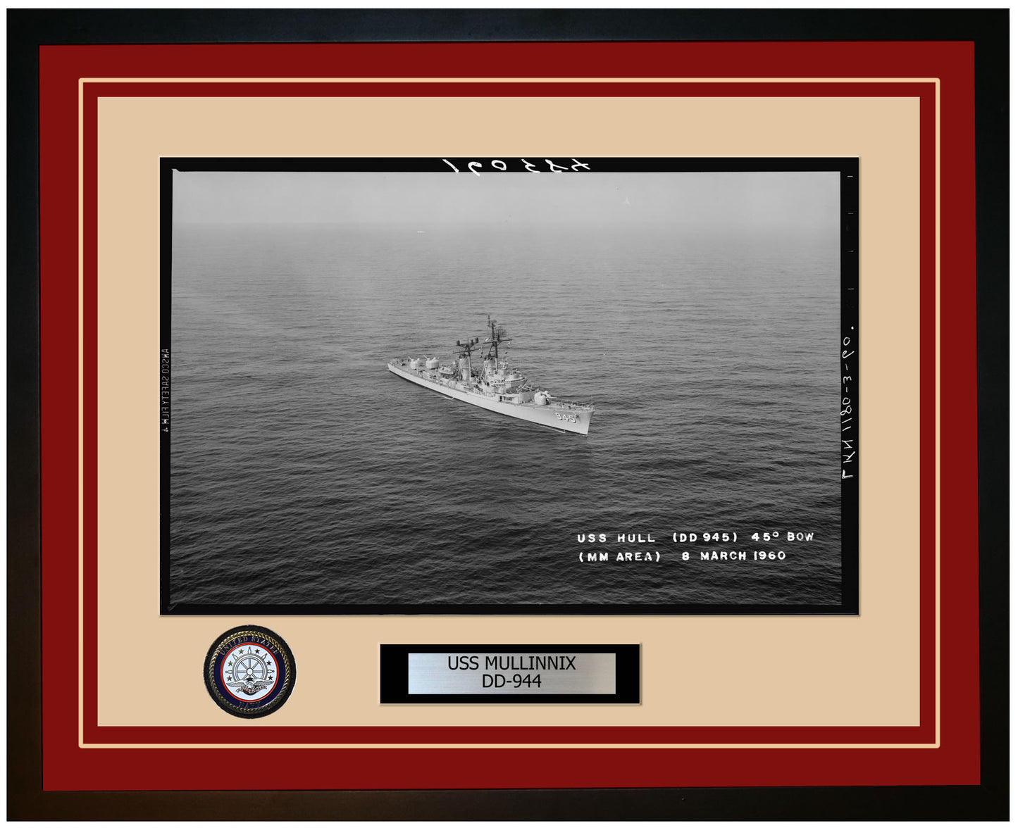 USS MULLINNIX DD-944 Framed Navy Ship Photo Burgundy