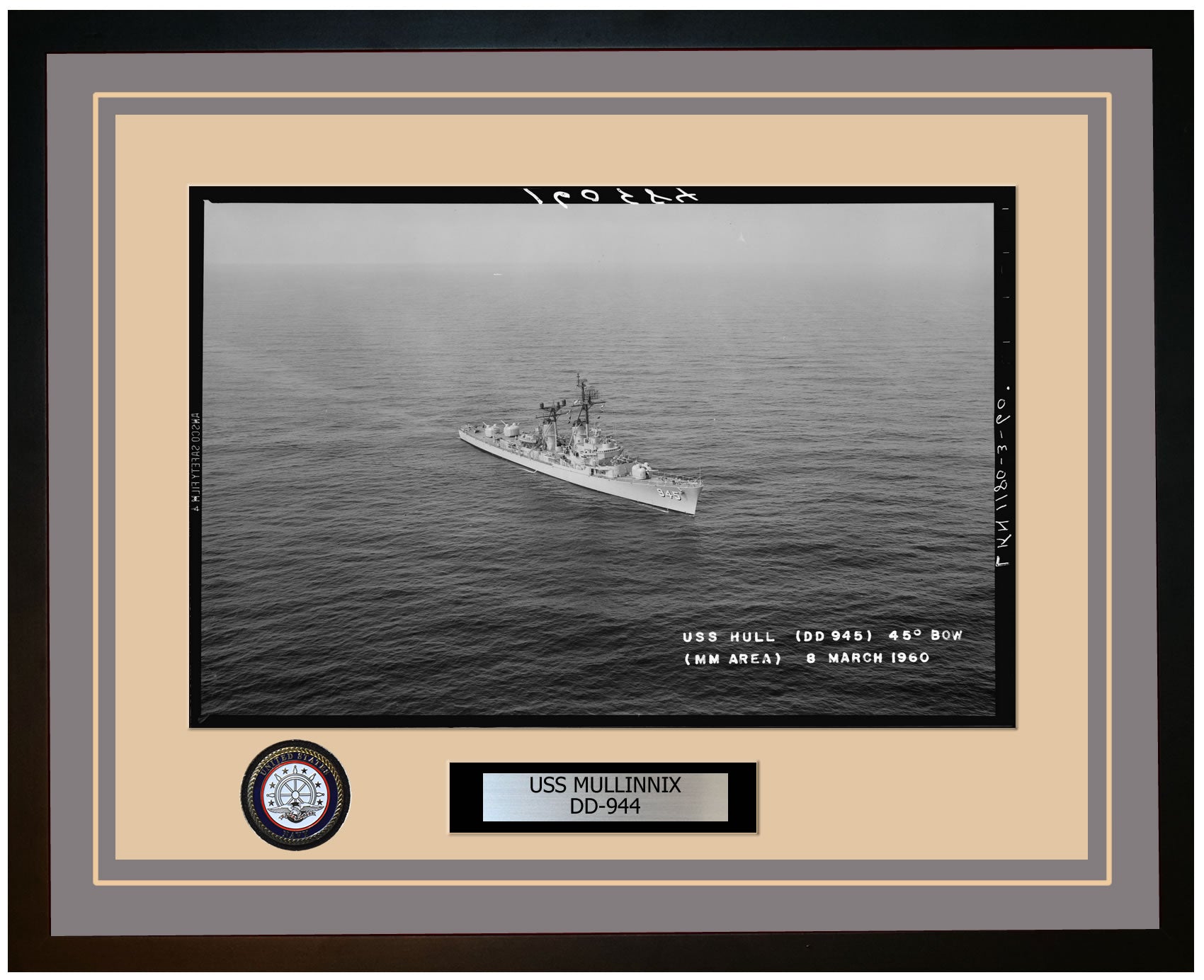 USS MULLINNIX DD-944 Framed Navy Ship Photo Grey