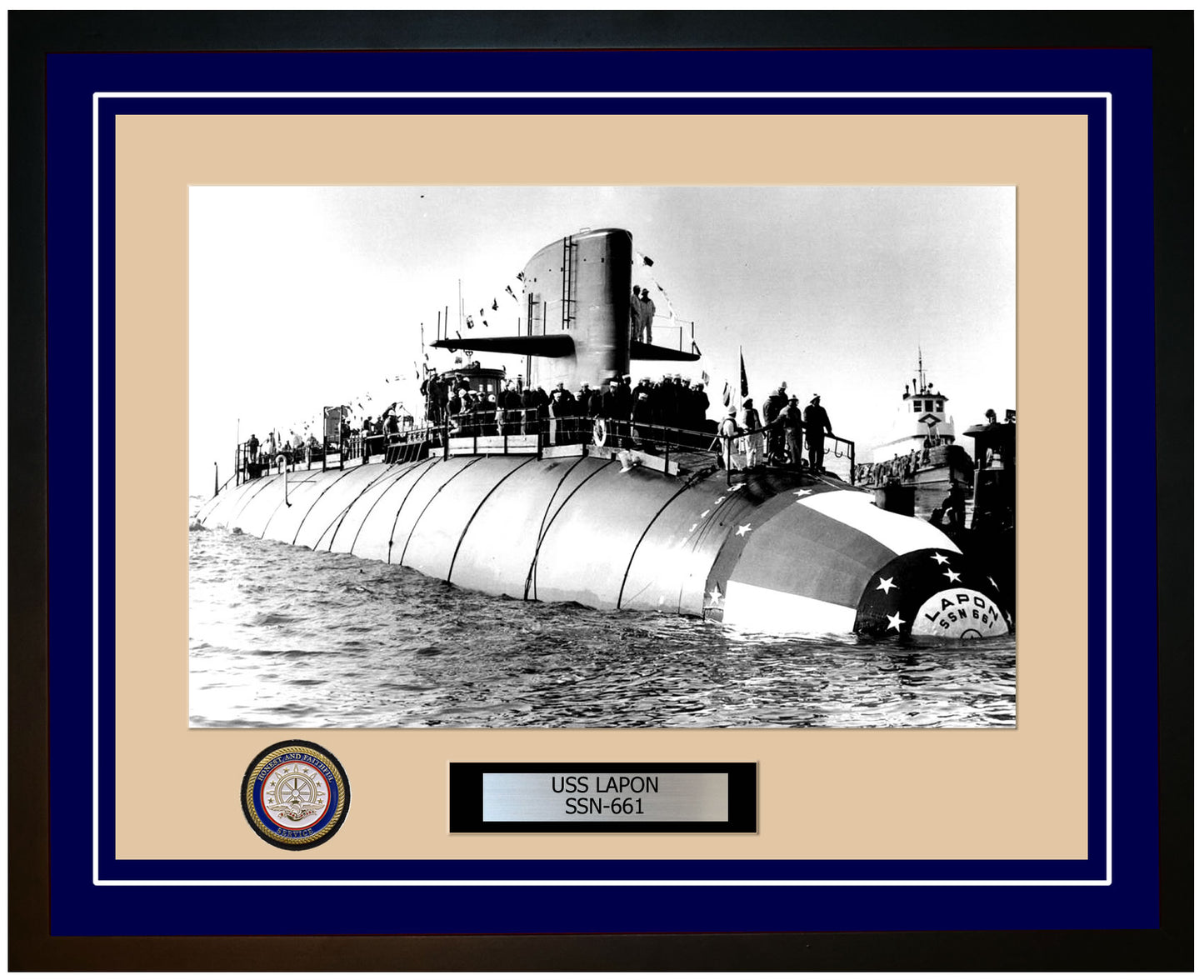USS Lapon SSN-661 Framed Navy Ship Photo Blue
