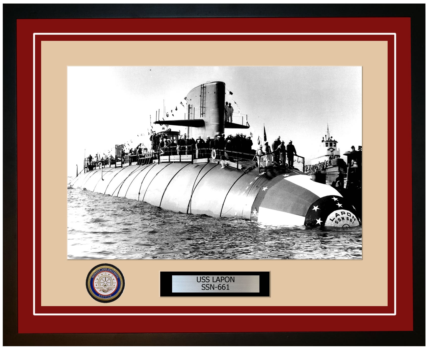 USS Lapon SSN-661 Framed Navy Ship Photo Burgundy