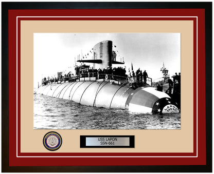 USS Lapon SSN-661 Framed Navy Ship Photo Burgundy