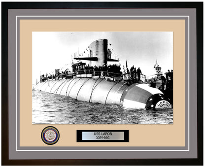 USS Lapon SSN-661 Framed Navy Ship Photo Grey