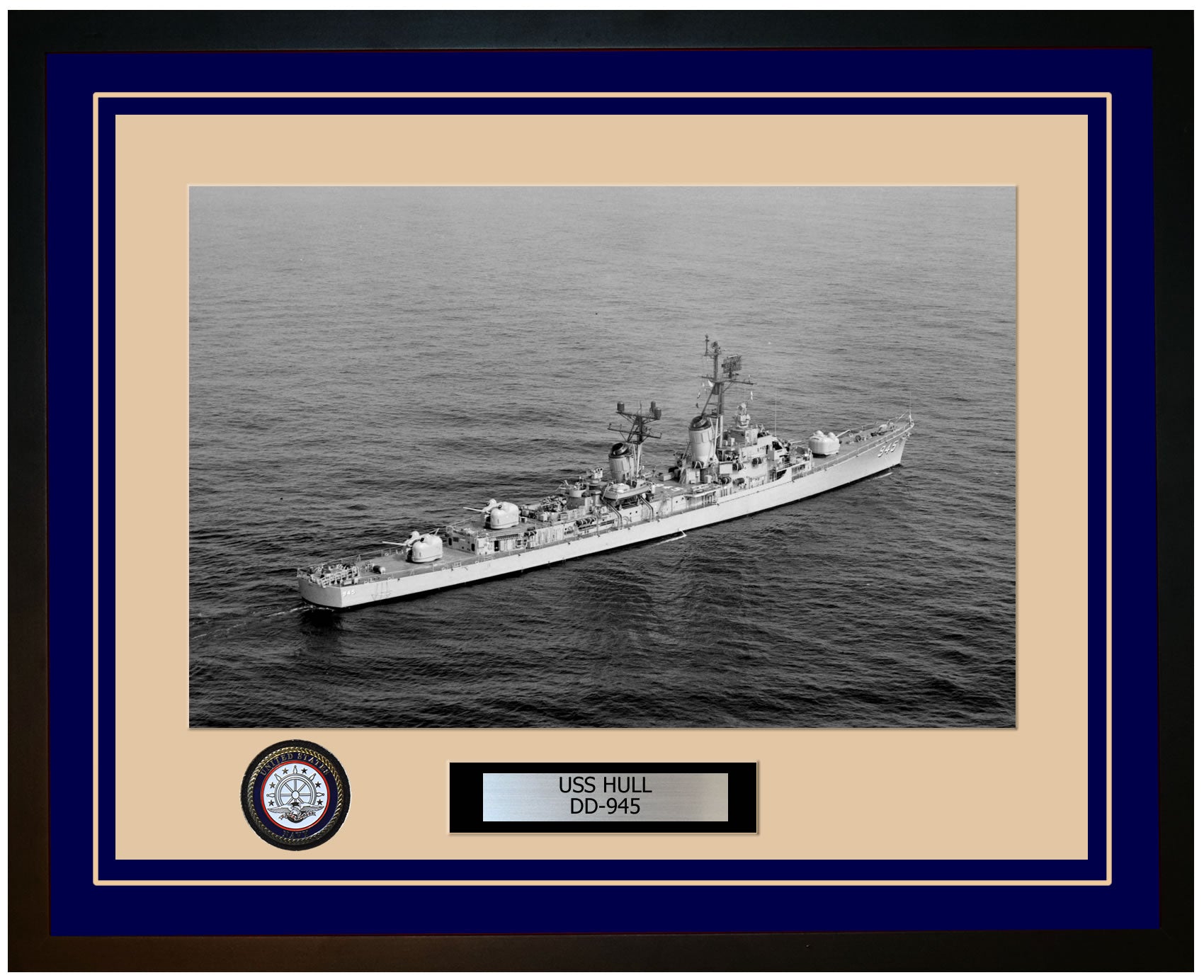 USS HULL DD-945 Framed Navy Ship Photo Blue
