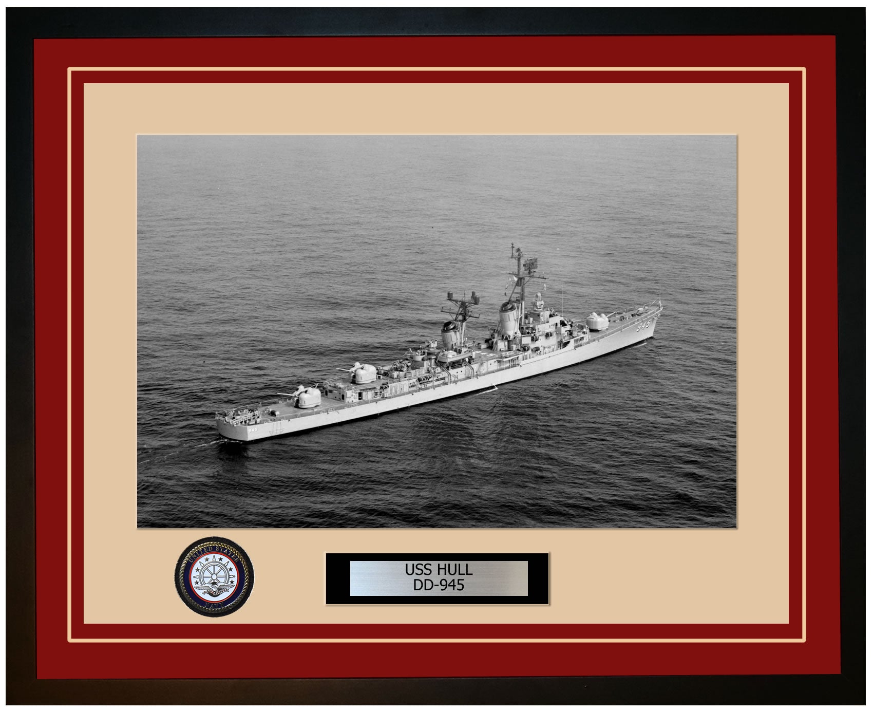 USS HULL DD-945 Framed Navy Ship Photo Burgundy
