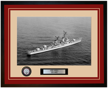 USS HULL DD-945 Framed Navy Ship Photo Burgundy