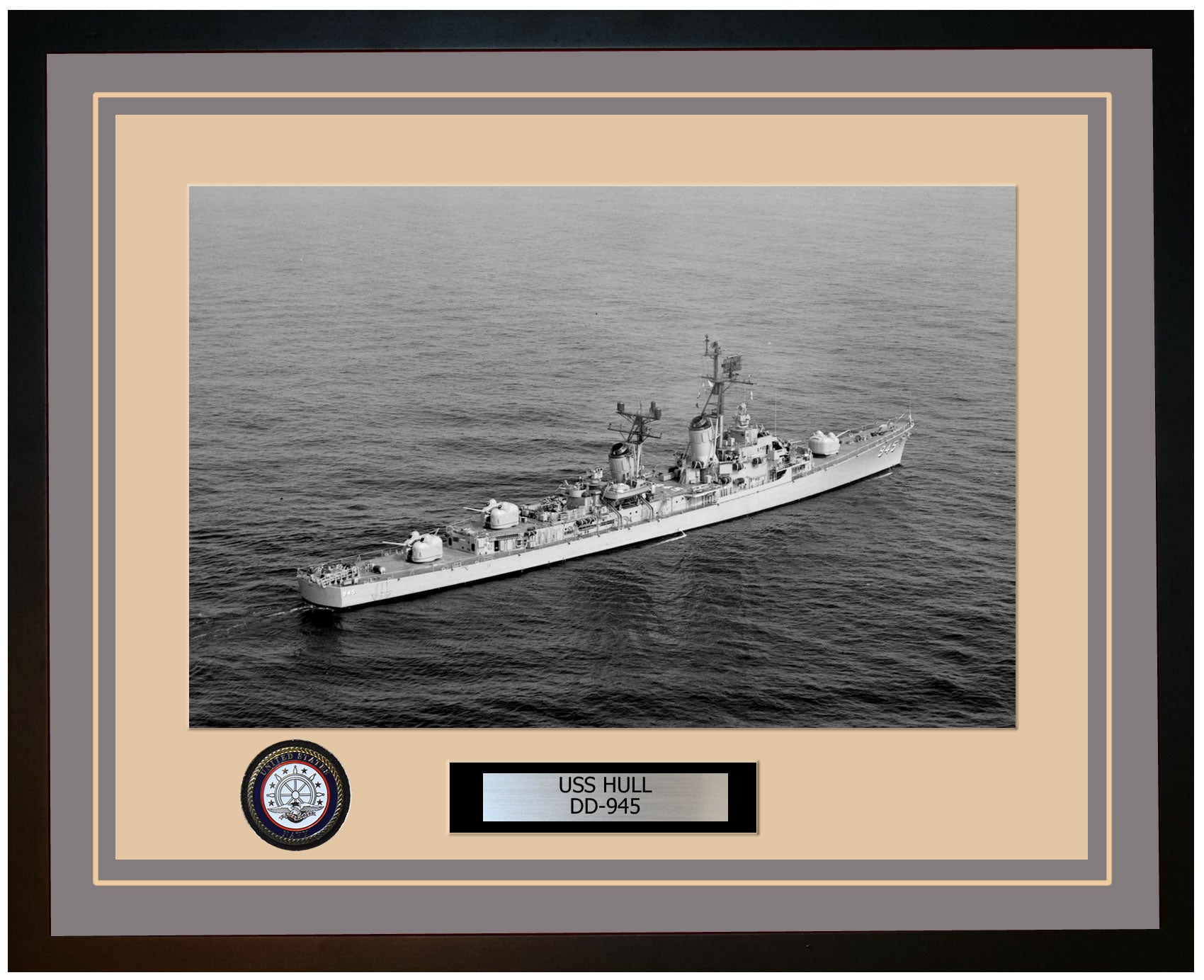 USS HULL DD-945 Framed Navy Ship Photo Grey