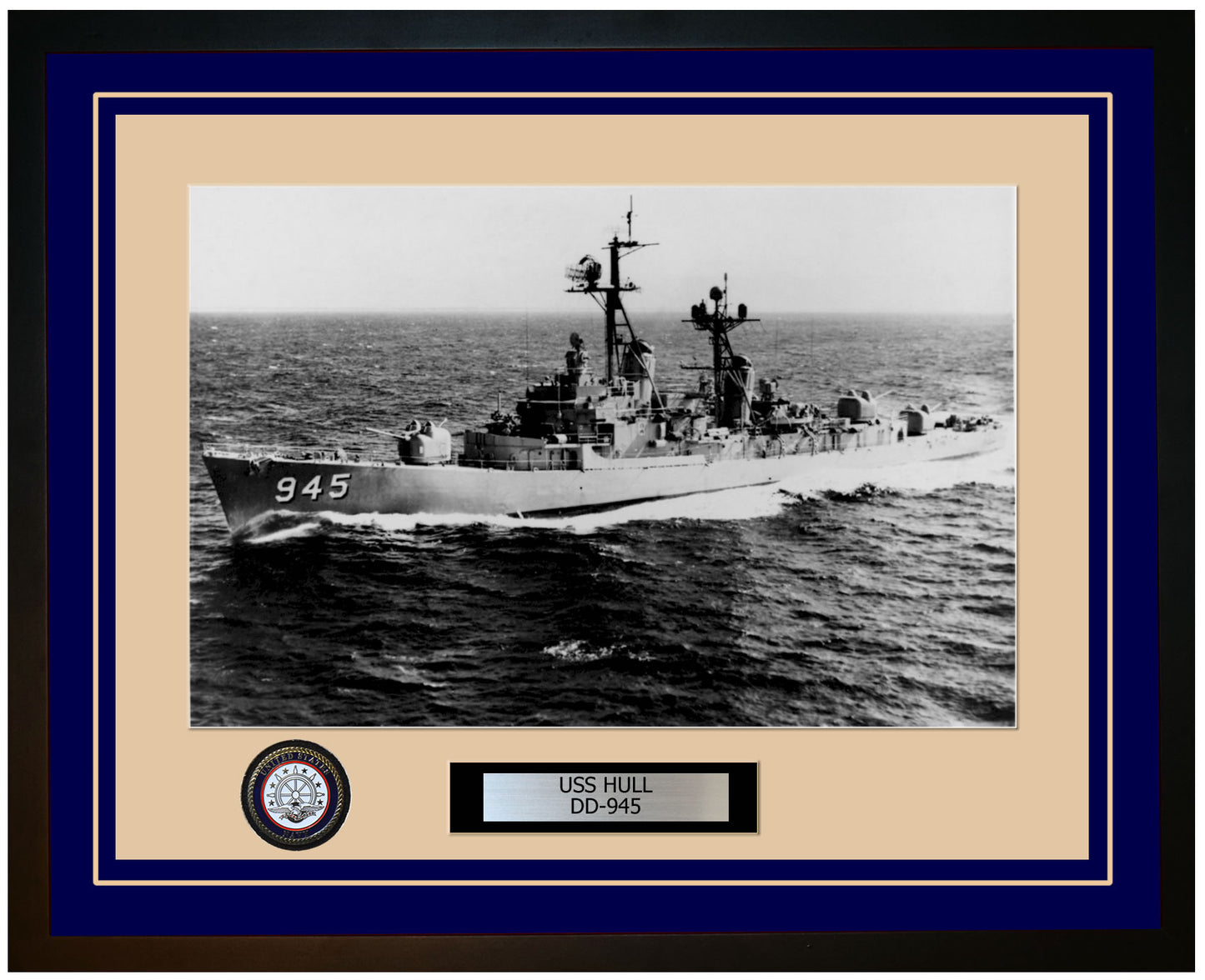 USS HULL DD-945 Framed Navy Ship Photo Blue