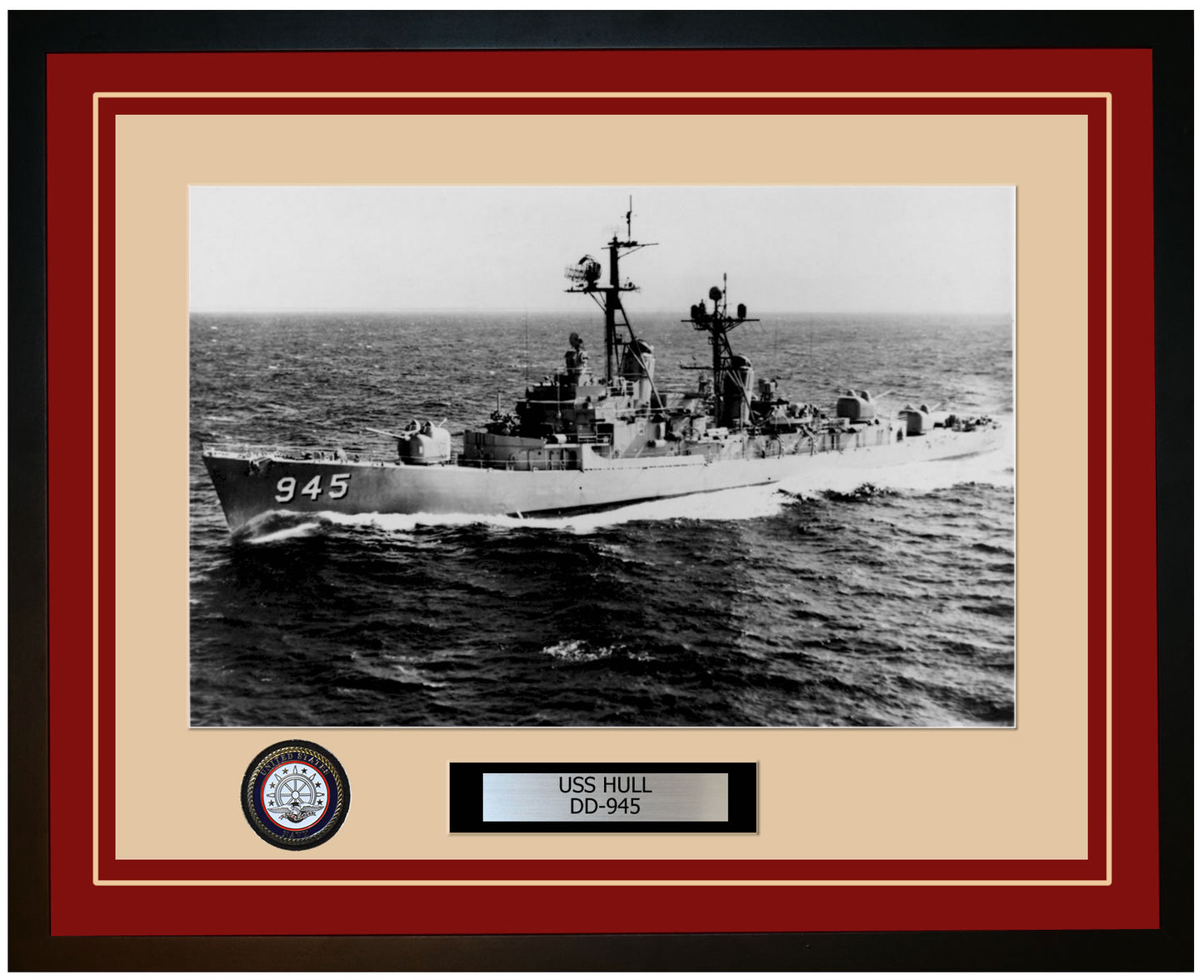 USS HULL DD-945 Framed Navy Ship Photo Burgundy