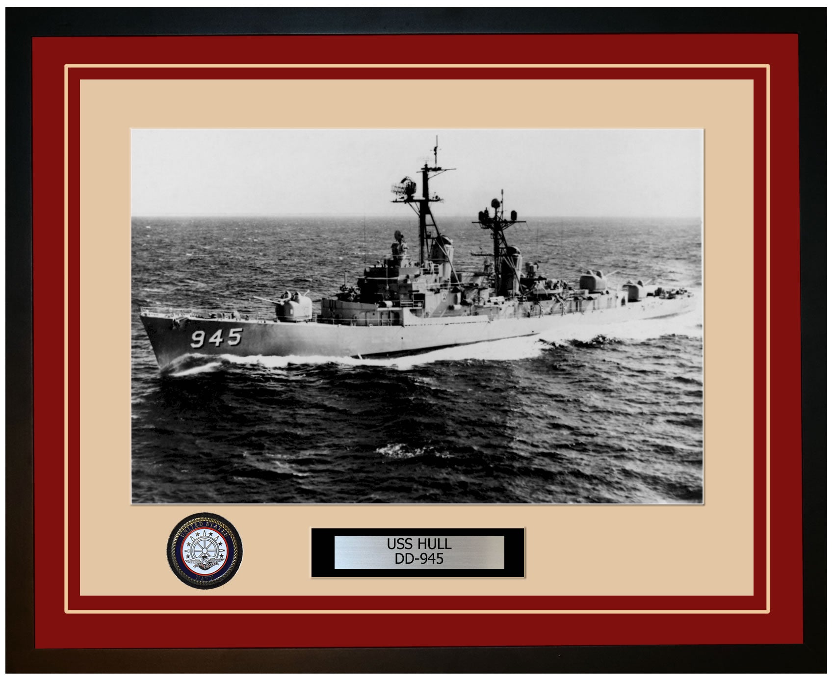 USS HULL DD-945 Framed Navy Ship Photo Burgundy