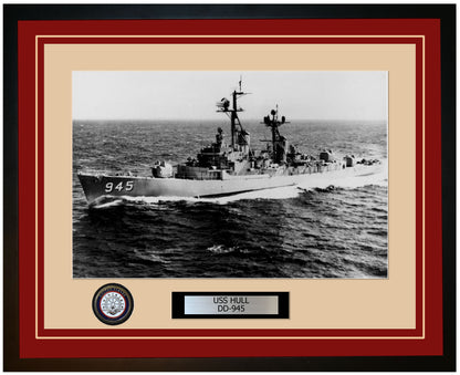 USS HULL DD-945 Framed Navy Ship Photo Burgundy