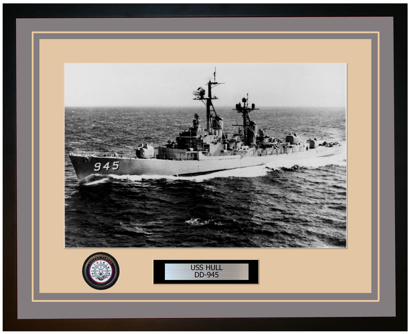 USS HULL DD-945 Framed Navy Ship Photo Grey
