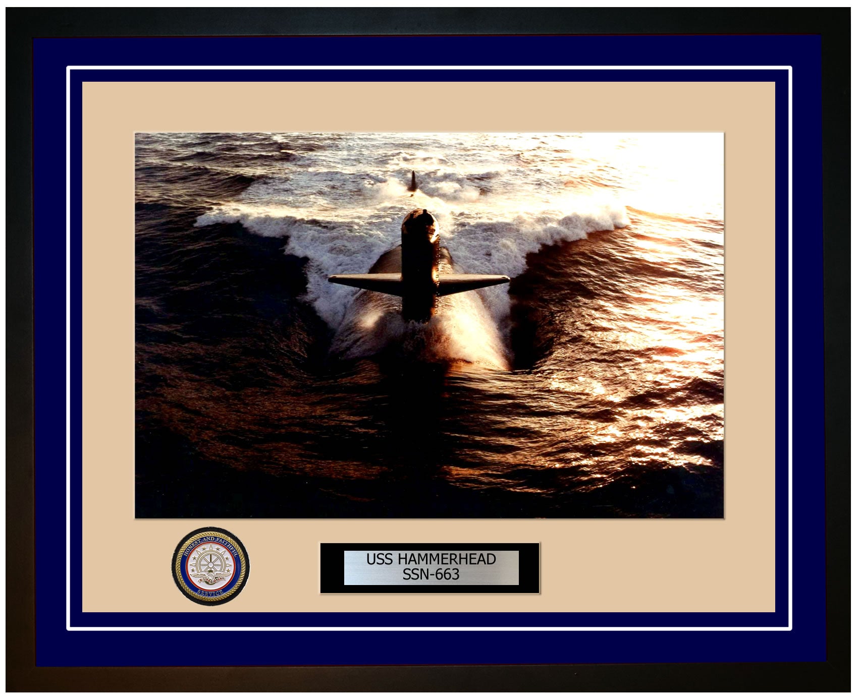 USS Hammerhead SSN-663 Framed Navy Ship Photo Blue