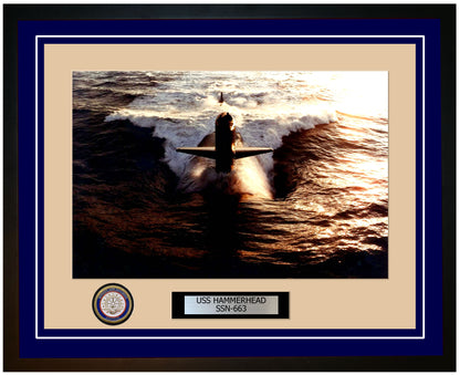 USS Hammerhead SSN-663 Framed Navy Ship Photo Blue