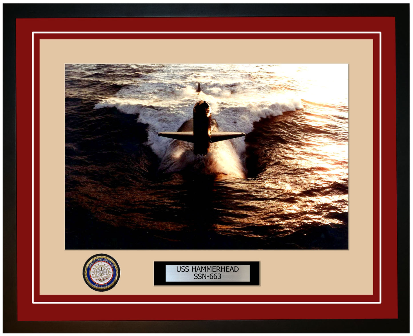 USS Hammerhead SSN-663 Framed Navy Ship Photo Burgundy