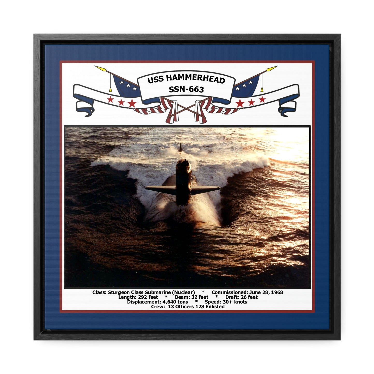 USS Hammerhead SSN-663 Navy Floating Frame Photo Front View