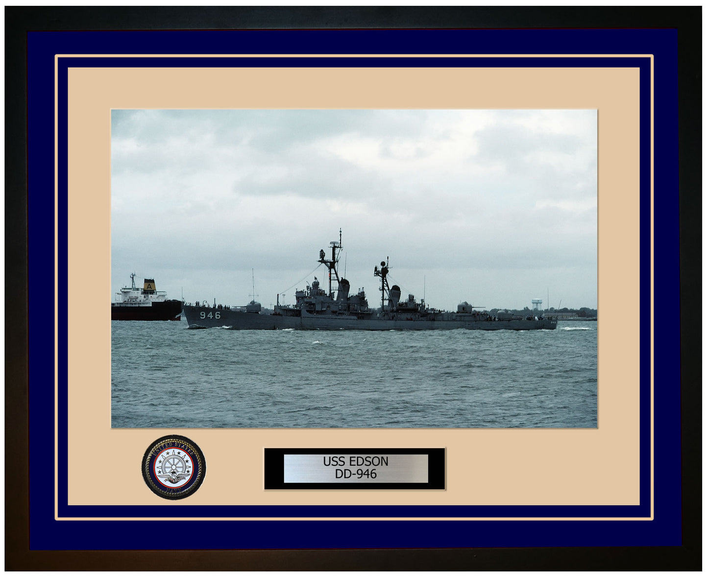 USS EDSON DD-946 Framed Navy Ship Photo Blue