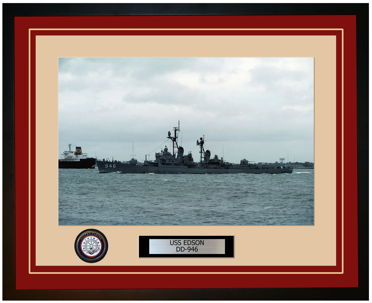 USS EDSON DD-946 Framed Navy Ship Photo Burgundy