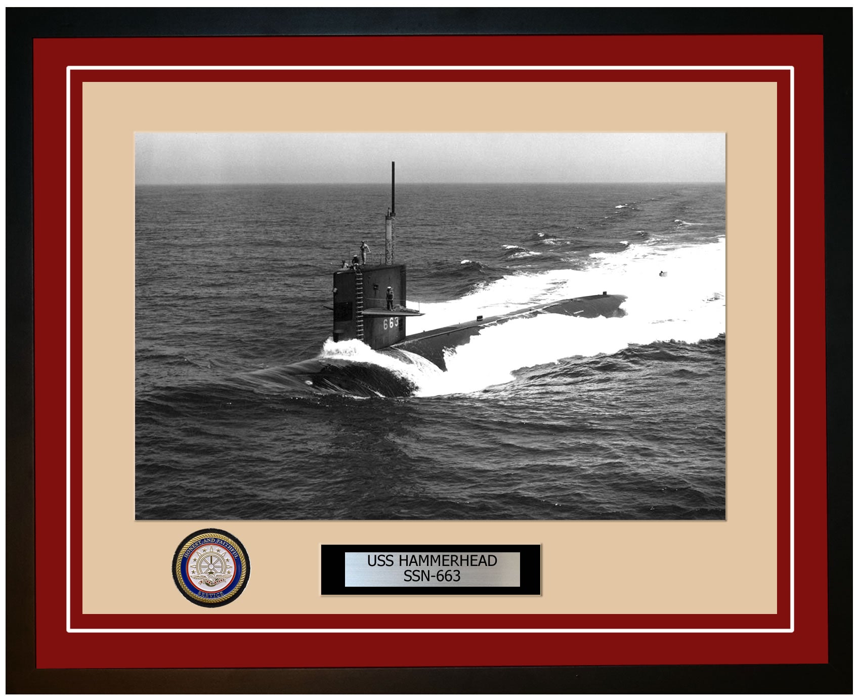 USS Hammerhead SSN-663 Framed Navy Ship Photo Burgundy
