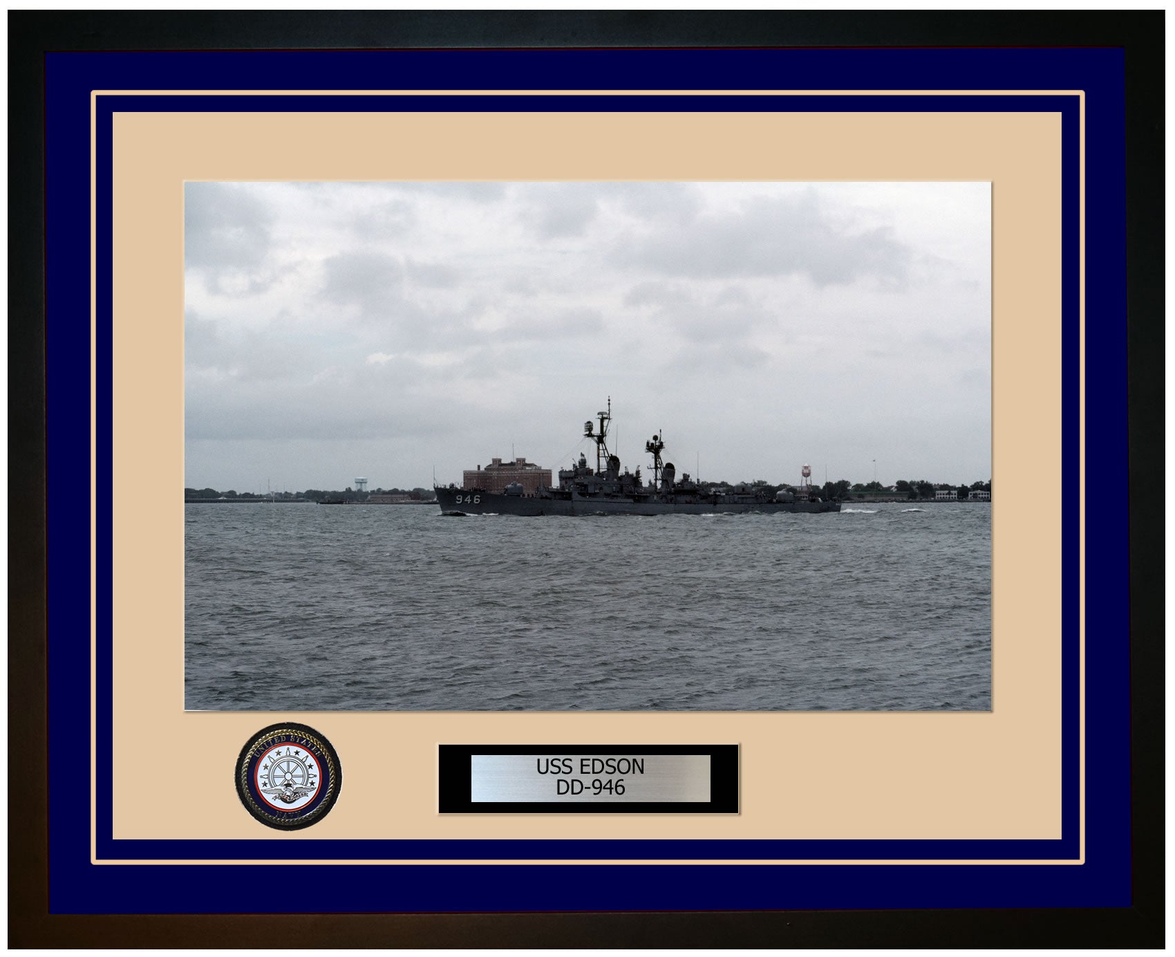 USS EDSON DD-946 Framed Navy Ship Photo Blue
